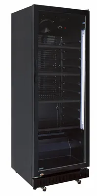 Produktbild von Gastro Getränkekühlschrank | Flaschenkühlschrank | Gewerbekühlschrank | 1 Glastür | Schwarz | 360 Liter | 0 bis +10 °C