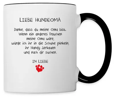 Produktbild von Spreadshirt Liebe Hundeoma Spruch Tasse Zweifarbig, One size, Weiß/Schwarz