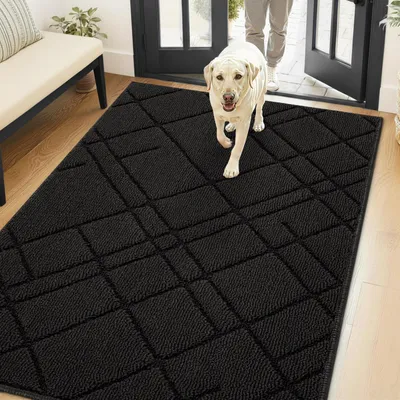 Image de Tapis d'entrée antidérapant pour intérieur, forme rectangulaire, dimensions 80x120 cm, couleur noire