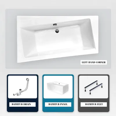 Produktbild von Asymmetrische Badewanne - 160 x 100 cm - Links - mit weißer Verkleidung - mit Füßen - Ablaufgarnitur Chrom - INFINITY