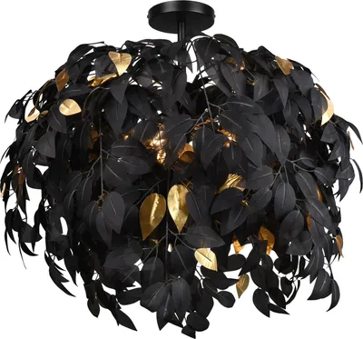 A black and gold leaf-shaped ceiling light.