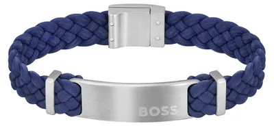Imagen del producto de Pulsera para hombre de la colección DYLAN de BOSS Jewelry, con tejido de ante azul trenzado