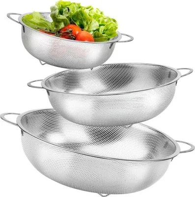 Productafbeelding van Famanu keukensieve set, 3-delig - Roestvrij staal, microporeus, met handgrepen