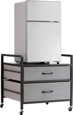 Produktbild von VEVOR Mini-Kühlschrankständer auf Rollen Kühlschrankhalter mit 80 kg Tragkraft, Mini-Kühlschranktisch mit 2 Schubladen & 4 Lenkrollen, mobiles Kühlschrankregal für Wohnheim Wohnung Büro Grau