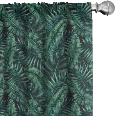 Produktbild von ABAKUHAUS Palmblatt Vorhänge, Gardinen, Aquarell-tropischer Dschungel verlässt Muster-frischen Regenwald-Hawaii-Sommer, 2 Stück 75 x 245 cm, Dunkelgrün Schwarz
