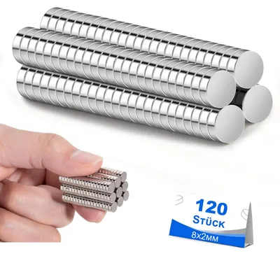 Image de 120 aimants ultra-puissants (8 x 2 mm), petits aimants puissants pour tableaux magnétiques, mini-aimants ronds, aimants puissants pour réfrigérateurs, tableaux blancs, tableaux d'affichage, bureaux