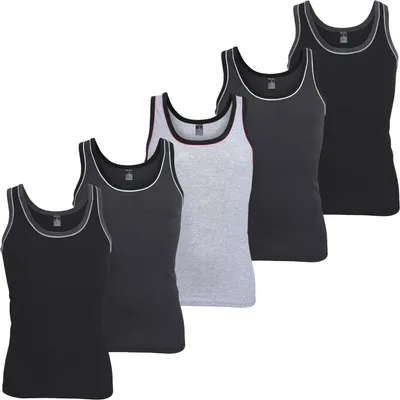Produktbild von MT Herren Melange Tank-Top (5er Pack) Baumwoll Feinripp Unterhemden ärmellos - Mix mit Schwarz & Grau 5 (M)