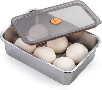 Immagine prodotto di Contenitore in acciaio inossidabile per la preparazione della pasta per pizza, diametro 30 cm, con coperchio, ideale per la lievitazione