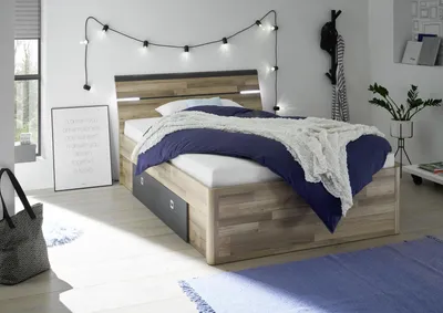 Produktbild von Bett Einzelbett Jugendbett Bettrahmen Doppelbett Bettgestell Holzbett "Isobel I" Montana Oak/Graphit