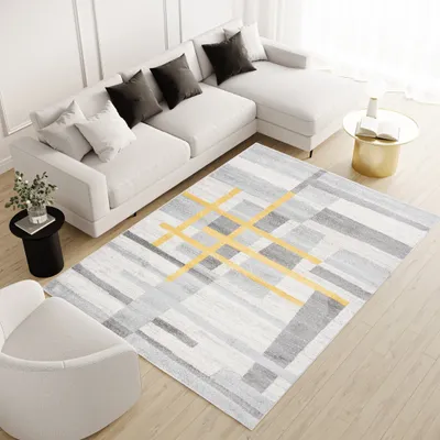 Produktbild von Teppich Wohnzimmer Schlafzimmer Kurzflor Modern Meliert Vintage Design Grau Gelb  300 x 400 cm