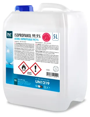 Produktbild von 5 L Isopropanol 99,9% zur Flächenreinigung, als Lösungsmittel für Fette, Harze, Lacke, Tinte