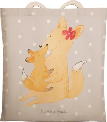 Produktbild von Mr. & Mrs. Panda Beutel Fuchs Mama - Grau Pastell - Geschenk, Mutter, Tochter, Tasche, Stoffbeutel, Muttertag, Einkaufstasche, shopping bag, Stofftragetasche, Schoß, Tote
