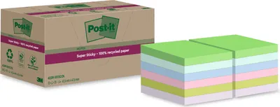 Produktbild von Post-it Super Sticky Recycling Notes 47,6 x 47,6 mm farbig 12 Blöcke á 70 Blatt