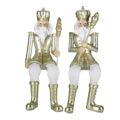 Obrázek produktu pro Clayre & Eef figurka sada 2 louskáčků 12 cm bílý plast zlaté barvy