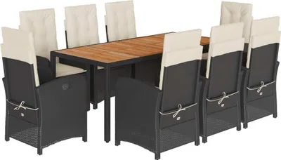 Obrázok produktu pre vidaXL 9-dielny záhradný jedálenský set s vankúšmi Black Poly Rattan