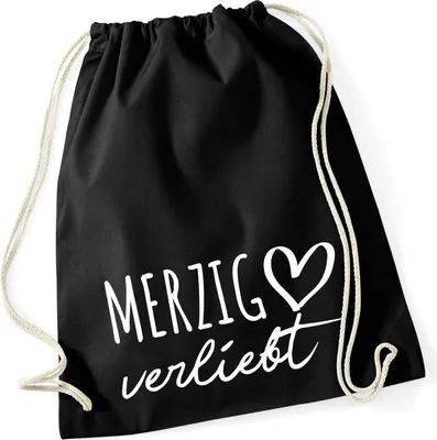 Produktbild von Huuraa Turnbeutel Merzig verliebt 12 Liter Black Baumwolle Rucksack Geschenkidee