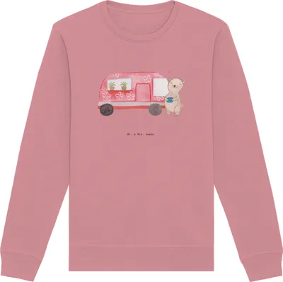 Produktbild von Mr. & Mrs. Panda Baumwoll Pullover Bär Camper Größe S - Canyon Pink - Geschenk, Urlaub, Wohnmobil, Roadtrip, Campingplatz, Sweatshirt, Zelten, Sweater, Pulli