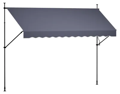 Zdjęcie produktu dla Markiza ręcznie wysuwana SucceBuy, o długości 350 cm, z regulowaną wysokością, wyposażona w korbkę ręczną, idealna do ogrodu, tarasu i balkonu, kolor: ciemnoszary