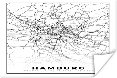 Produktbild von MuchoWow® Poster Hamburg - Karte - Stadtplan 180x120 cm - Fotoplakat