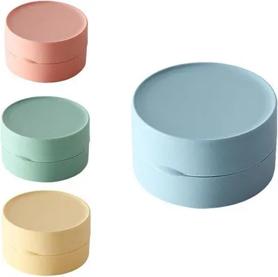 Immagine prodotto di Set da viaggio composto da 4 contenitori rotondi per sapone, Ø 8 x 4,5 cm, con coperchio, in polipropilene, 4 colori, ideale per i viaggi, la casa e la scuola.