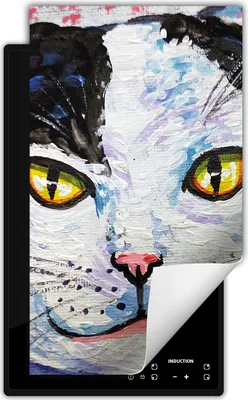 Produktbild von DarHaus Herdabdeckplatte 1 teilig 30x52 cm Anti Rutsch Matte Aufrollbar, bunt - Katze