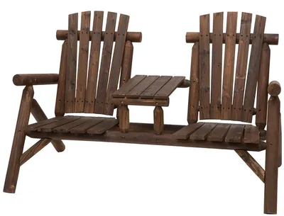 Produktbild von Gartenbank – Holzbank im Adirondack-Stil – mit integriertem Tisch – 157x88x103 cm – Braun