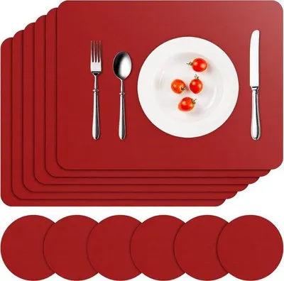 Produktbild von Famanu Tischsets und Untersetzer, Set von 6, wärmeisolierende Polyurethansynthetische Material Tischmatten, wasserdicht, waschbar, Essmatten für Küche,