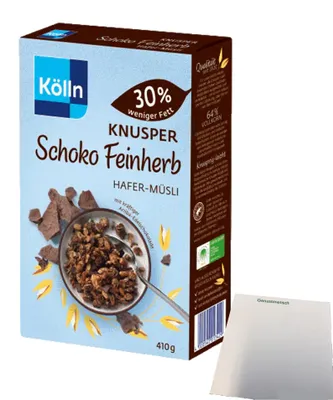 Produktbild von Kölln Müsli Knusper Schoko Feinherb (410g Packung) + usy Block
