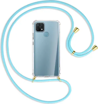 Produktbild von Handykette Backcover-Schutzhülle mit Band (Metall goldfarben) für Oppo A15 - himmelblau