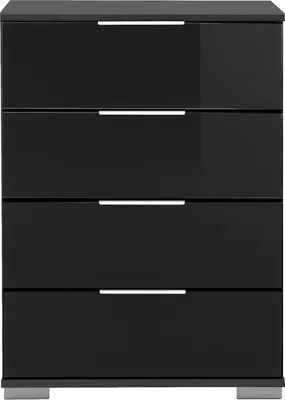 Produktbild von Schlafzimmer Nachttisch Nachtschrank, auch für Boxspringbett geeignet, in graphit mit schwarzem Glas ELSTRA-43, B/H/T ca. 52/74/38 cm