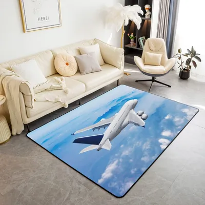 Produktbild von Dekorativer Teppich mit Flugzeugdruck, 100 x 150 cm