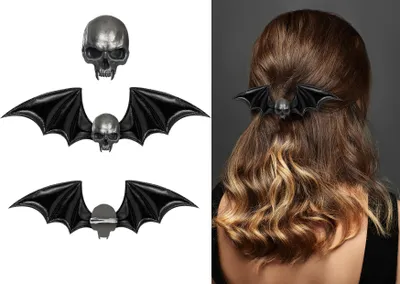 Productafbeelding van Vleermuis schedel haarspeldje, Halloween accessoire, mystieke stijl, gotisch, kleur: zwart