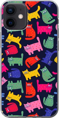 Produktbild von MuchoWow® Handyhülle Schutzhülle Hülle für Telefoonhoesje iPhone 12 Muster - Katze - Regenbogen - Rosa - Mädchen - Kinder - Kind Silikon Softcase Handy Hülle - Schutzhülle