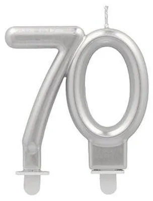 Produktbild von Jubiläumskerzen mit Halter 7 cm silber "70"