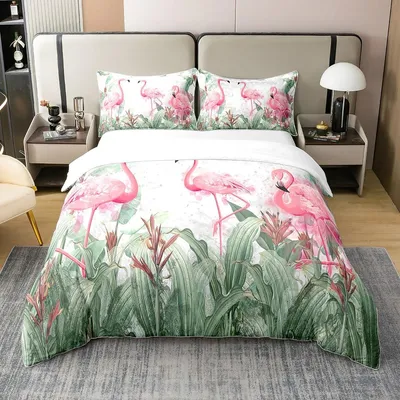Bettbezug-Set 100% Baumwolle, Flamingo-Muster, 200x200 cm, Doppel
