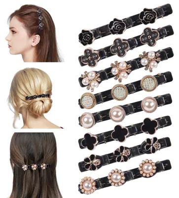 Produktbild von Haarspange in Kolibriform mit Kristallblume, doppellagige Haarspange mit Strasssteinen, geflochtene Haarspangen mit funkelnden Kristallen, Entenschnabel-Haarspange, Haaraccessoire für Damen und Mädchen (8 Stück)