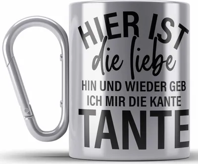 Produktbild von Trendation - Ich Geb Mir Die Kante Tante Edelstahl Tasse Karabiner Geschenk Lustig Geburtstag (Silber)