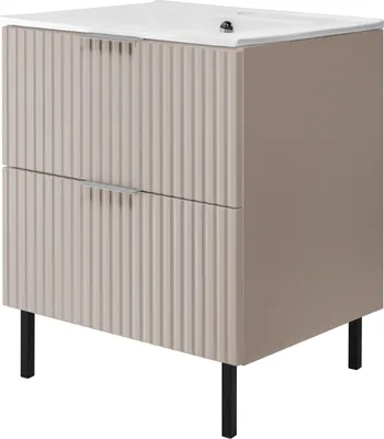 Produktbild von Waschtischunterschrank, Mattweiß, 60 x 77 x 46 cm, silberner Griff, schwarze Beine, ohne Arbeitsplatte