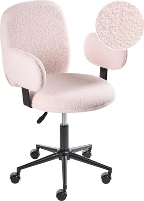 Produktbild von BELIANI Bürostuhl Pastellrosa Bouclé-Stoffbezug Höhenverstellbar Drehbar mit Sicherheitsrollen Armlehnen hohe Rückenlehne für Home Office Büro