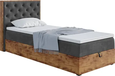 Produktbild von MEBLINI Boxspringbett mit Bettkasten - Gepolstert Einzelbett mit Matratze und Topper - Polsterbett mit Stauraum - Bett mit Kopfteil - Stauraumbett - LOFTY 3 - 90x200 - H4/Schwarz Samt