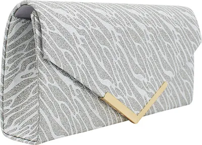 Produktbild von Silber Damen-Clutch mit glitzernder Welle, Mini-Handtasche mit abnehmbarer 120-cm-Kette, Größe 24 cm x 12 cm x 5 cm