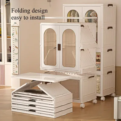 Produktbild von 3Schicht 70cm breit Kleiderschrank,Faltbarer Lagerschrank,Mehrzweckschrank mit magnetische Türen,Geeignet für Wohnzimmer und Schlafzimmer,Lockers,Weiß
