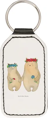 Produktbild von Mr. & Mrs. Panda schlüssel anhänger Bären mit Blumenkranz - Weiß - Geschenk, Kinder, schlüsselbund, Family, Taschenanhänger, Mama, Vorbild, für, Schlüsselanhänger Spruch
