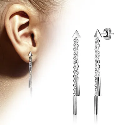 Produktbild von Ohrstecker Kette: Dreieck / Stab Ohrringe aus Edelstahl Silber