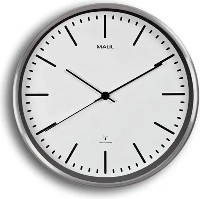 Produktbild von MAUL Wanduhr MAULfly Ø 30.5 x 5 cm funkgesteuert Aluminium 1 x AA (1.5 V) weiß