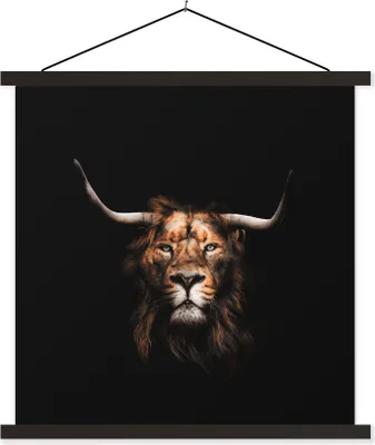 Produktbild von MuchoWow® Textilposter Löwe - Tiere - Schottisches Hochlandrind 120x120 cm mit schwarzem Rahmen - Aufhängungsset