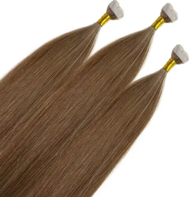 Produktbild von hair2heart Premium Mini Tape Extensions Echthaar - 12 Tapes 50cm Dunkelblond
