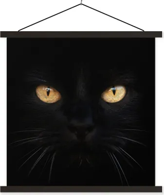 Produktbild von MuchoWow® Textilposter Nahaufnahme einer schwarzen Katze 60x60 cm mit schwarzem Rahmen - Posteraufhänger