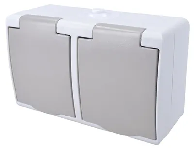 Produktbild von Solight Doppelsteckdose für Feuchträume IP54, grau 5B308
