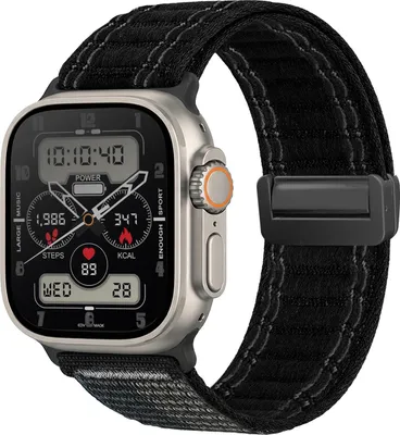 Produktbild von Smartwatch Armband für Apple Watch Ultra 2 49mm Nylon Textil Band Ersatzband Wechselband Magnetverschluss flexibel atmungsaktiv Schwarz